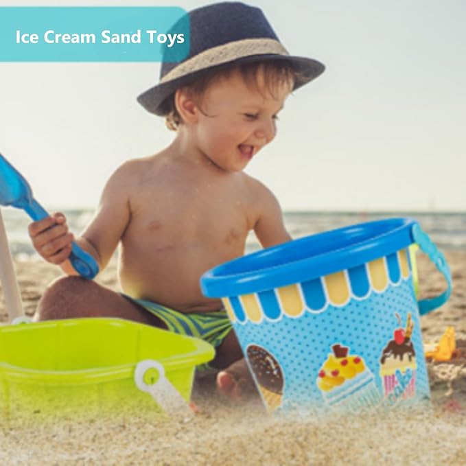 Ice Cream Sand Toys for Kids,9-Inch Sand Pail and Ice Cream Sand Toy Set 3-5 Beach