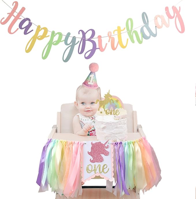 Rainbow 1st High Chair Banner Happy Birthday Banner 1st Birthday