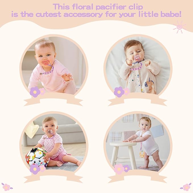 Pacifier Clip for Boys Girls Floral Daisy Macrame Paci Clip