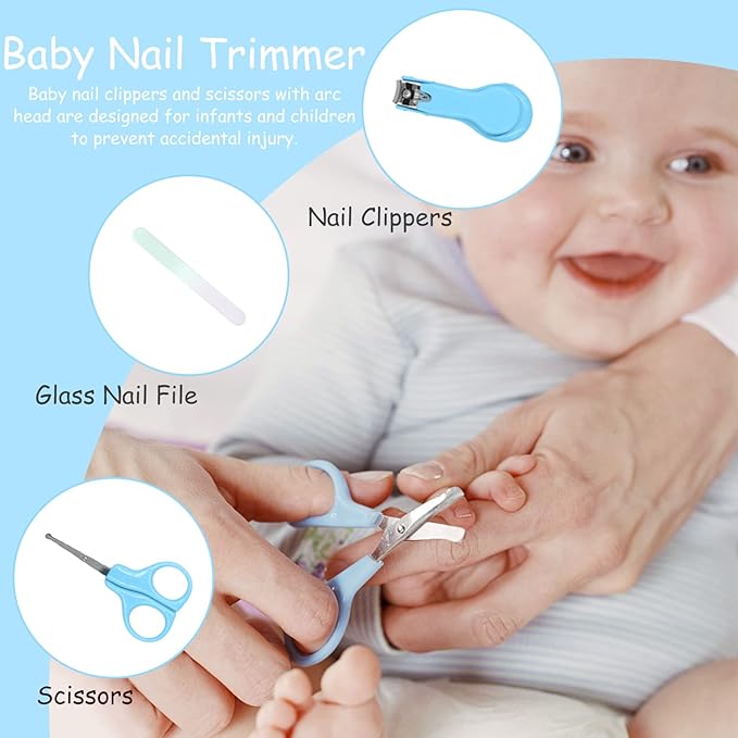 Baby Grooming Kit, Portable Baby Safety Care Kit with Baby Brush and Comb Set Baby Nail Trimmer Nasal Aspirator etc for Nursery Newborn Infant Girl Boys Keep Clean Baby Essentials (17 in 1 Blue)