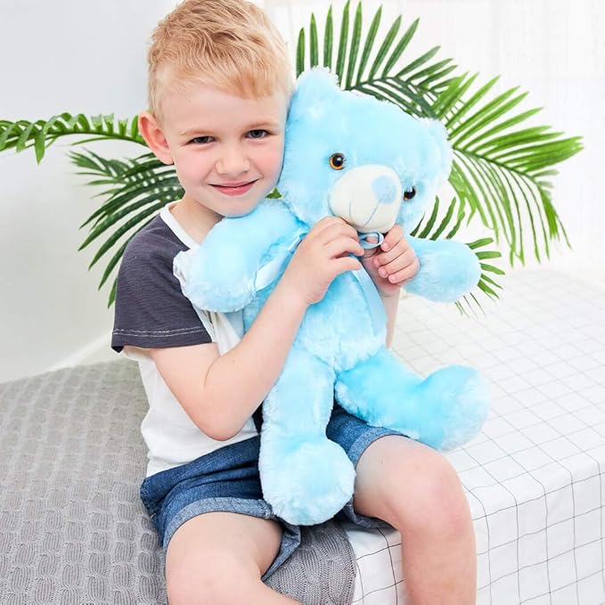 LED Teddy Bears Stuffed Animals, Cute Glow Bear Plush Toys Creative Colorful Luminous Light Up Doll Gifts for Bedroom Valentine,Blue,18 inch