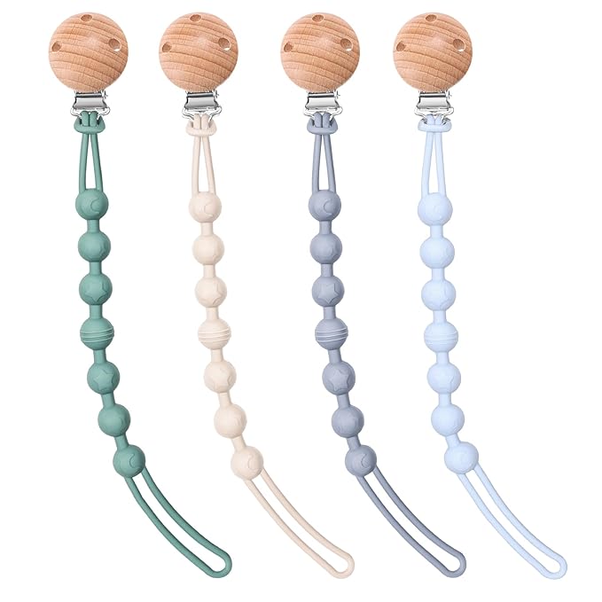 AIXMEET 4-Pack Silicone Pacifier Clip Holder, Soft Flexible Binky Clips