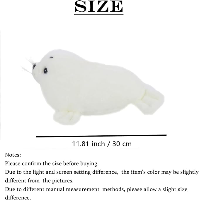 Seal Plush Stuffed Animal White Cute Toy Pillow Kawaii Doll 11.8 inch