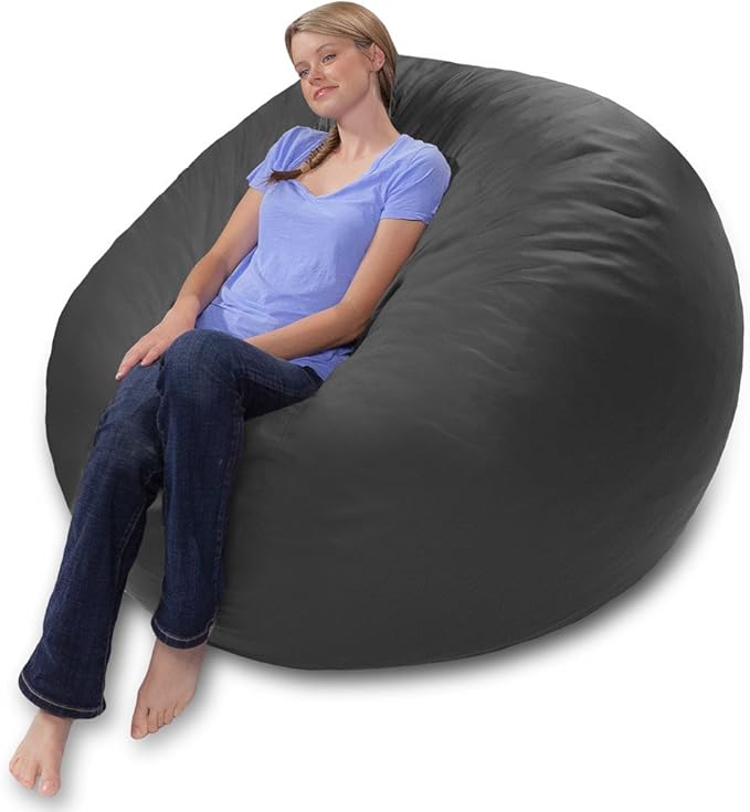 Comfy Sacks Memory Foam Bean Bag Chair, Grey Faux Leather