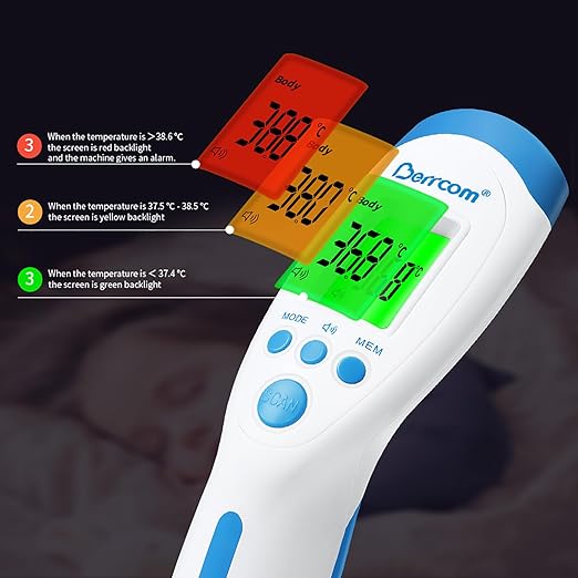 Berrcom Non Contact Infrared Thermometer Digital Forehead Thermometer with Fever 3 in 1 Contactless