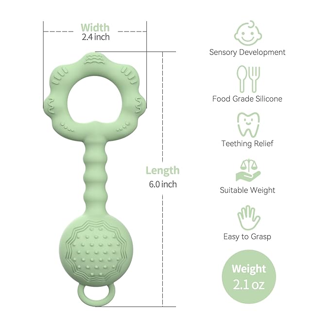 Teethers for Babies 6-12 Months, Baby Rattles 0-6 Months 2-in-1 Rattle