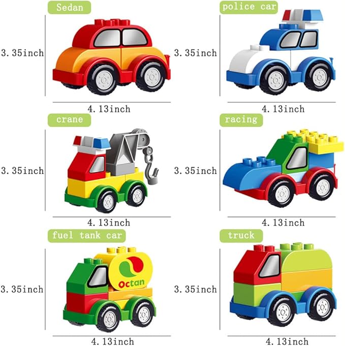 85PCS Toddlers Car Building Blocks Set, 6Pcs Different Vehicles and A Counting Train Educational Toy 3+ years