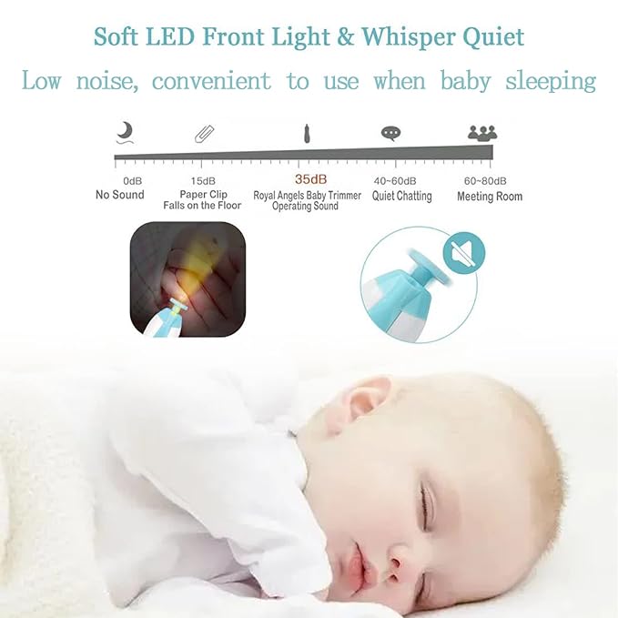 Baby Nail File Clippers Electric: Baby Nail Trimmer Electric Kit Fingernails Toes Care Manicure 6-in-1 Set with LED Light Safe for Newborn Kids and Adult