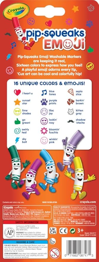 Crayola Emoji Pip Squeaks Washable Markers (16ct), Toddler Mini Stamper Marker Set, Coloring Supplies for Toddlers, Gift for Kids