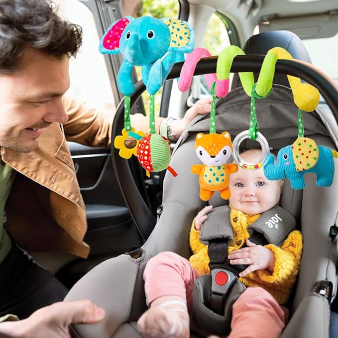 Car Seat Toys, Infant Spiral Plush Hanging Toys for Car Seat Stroller Crib Bassinet Mobile with BB Squeaker Rattles, Baby Toy for 0 3 6 12 Months