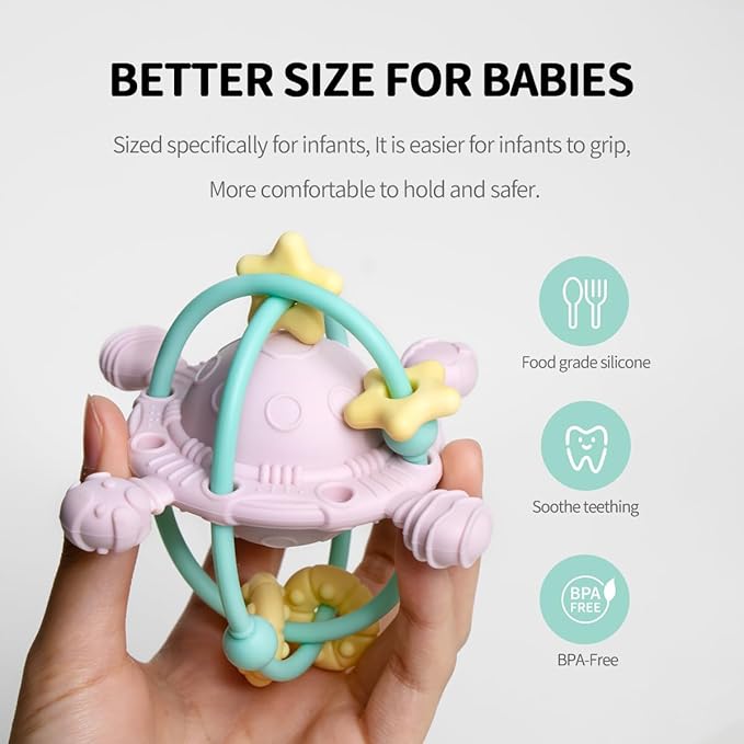 Baby Teething Toy with Rattle - Chew and Rattle Balls for Teething Relief 0-6 Months, 6-12 Months