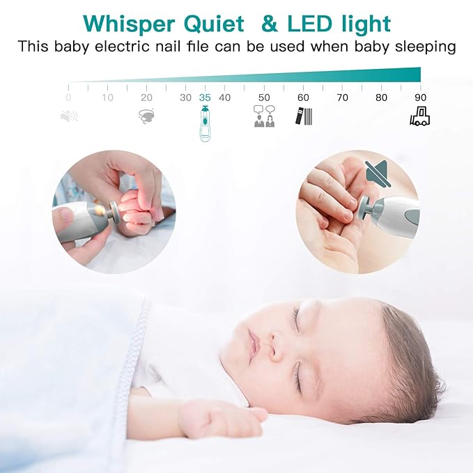 Baby Nail Trimmer Electric Baby Nail File with LED Light 10 Grinding Heads Baby Nail Clippers Safe Quiet Nail Care Kit for Newborn Toddler Kids Toes Fingernails Battery Operated (Not Included) - Grey