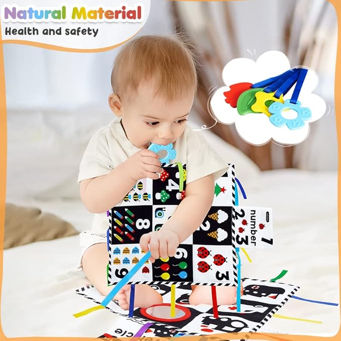 beiens Baby Toys 0-6 Months, Tummy Time Crinkle Toys with Mirror 0-6-12-18 Months Mats-4 in 1