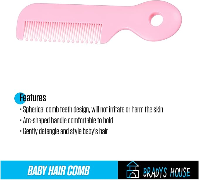 3 Piece Baby Hair Brush and Comb Set for Newborns and Toddlers (Pink)