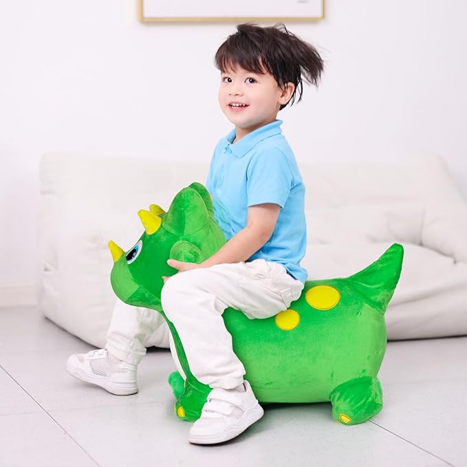 INPANY Kids Bouncy Dinosaur Hopping Toys for 2 Year Old Boy Gifts, Toddler Plush Triceratops 3 4