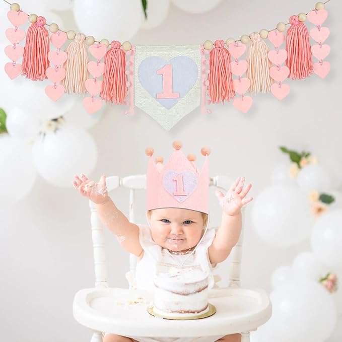 1st Birthday Decorations for Girl High Chair Banner with Crown
