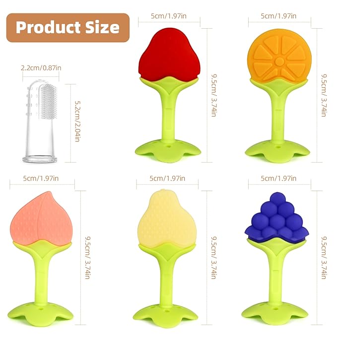 Chuya 5Pack Silicone Baby Teether Toys, Chew Straws Toy for 3-6 Months 6-12 Months Babies Molars