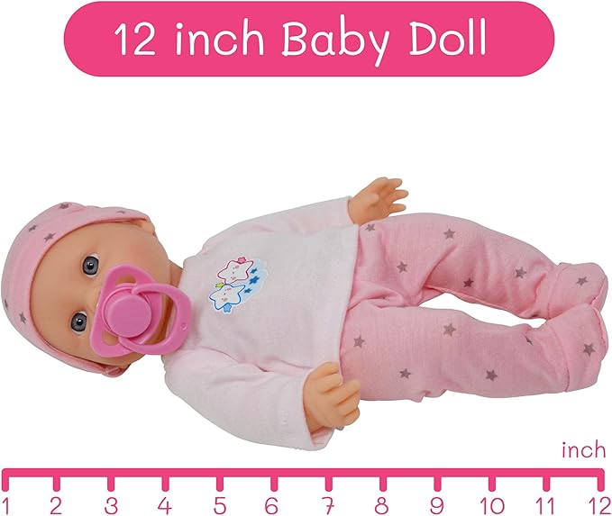 Baby Doll Bath Set with Bathtub & Playtime Accessories – Bath Time Playset for Kids, Girls 12” Doll, 8pc Pink 3+…