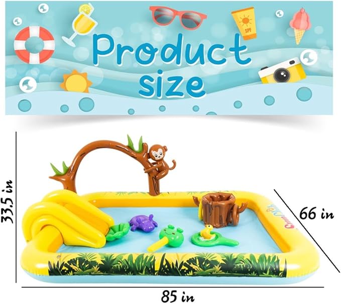 Inflatable Play Center, Inflatable Swimming Pool Cartoon Animals Sprinker Toy with Base Pool