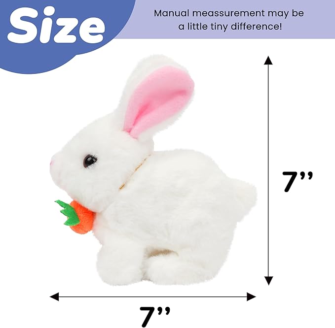 Hopearl Hopping Rabbit with Carrot Interactive Electronic Pet Plush Bunny Toy with Sounds and Movements Animated Walking Wiggle Ears Twitch Nose Gifts for Toddlers Birthday, White 7''