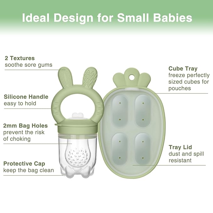 Baby Fruit Feeder with Breastmilk Popsicle Molds & 3 Sizes Pouches, BPA Free Silicone Frozen Feeder for Teething Relief 4 Months+