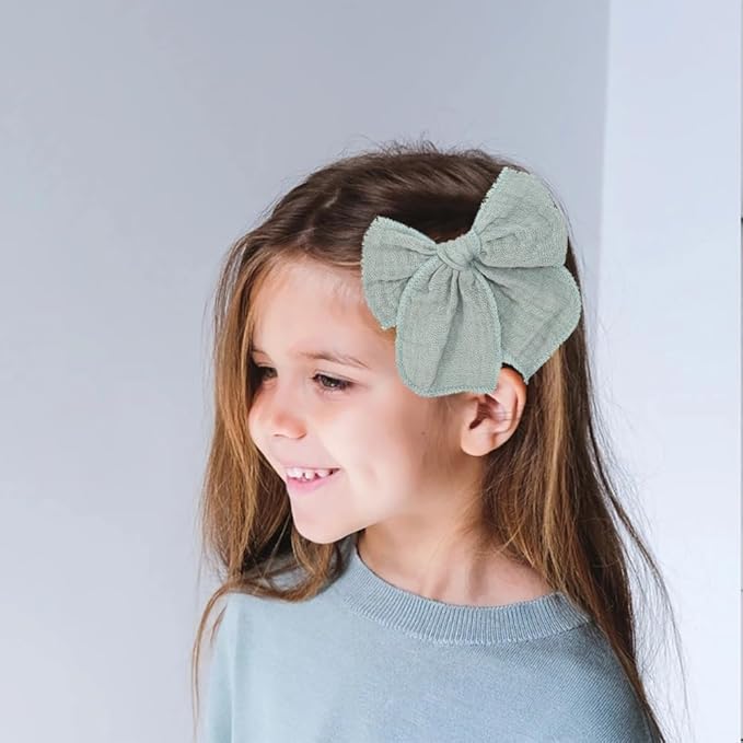 Cotton Muslin 4.5Inch Hair Bow Clips 8Pcs Set, Big Bow Alligator clips