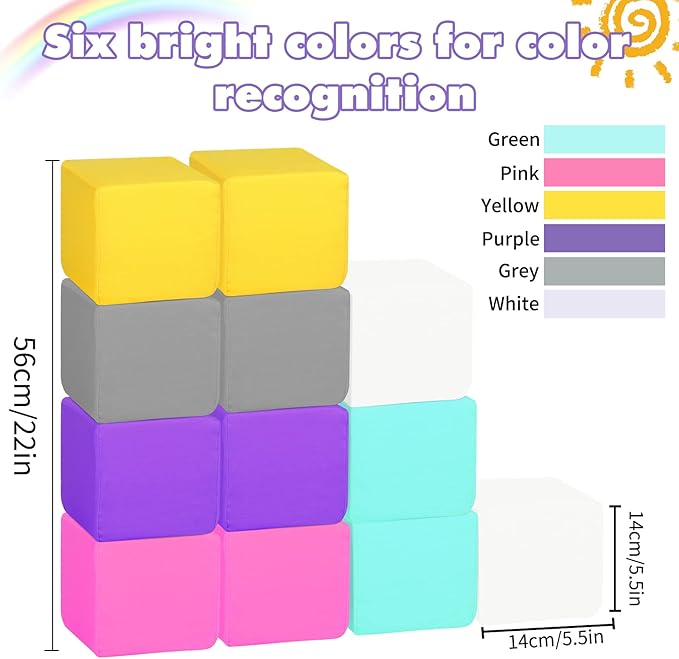 Foam Blocks for Toddlers, Soft Building Blocks for Toddlers Colorful 12 Pieces