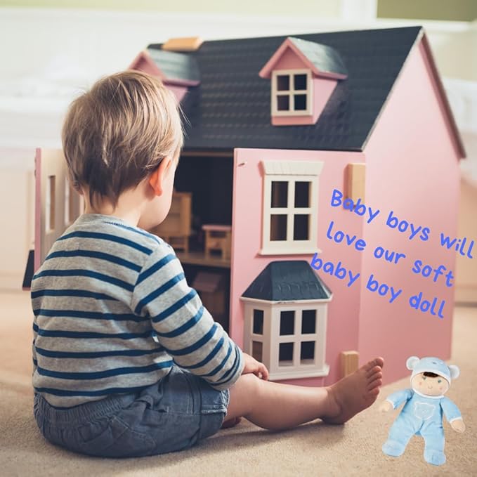 Genius Baby Toys Baby Boy Doll - My First Boy Baby Doll in Blue with Rattle, No Hard Parts