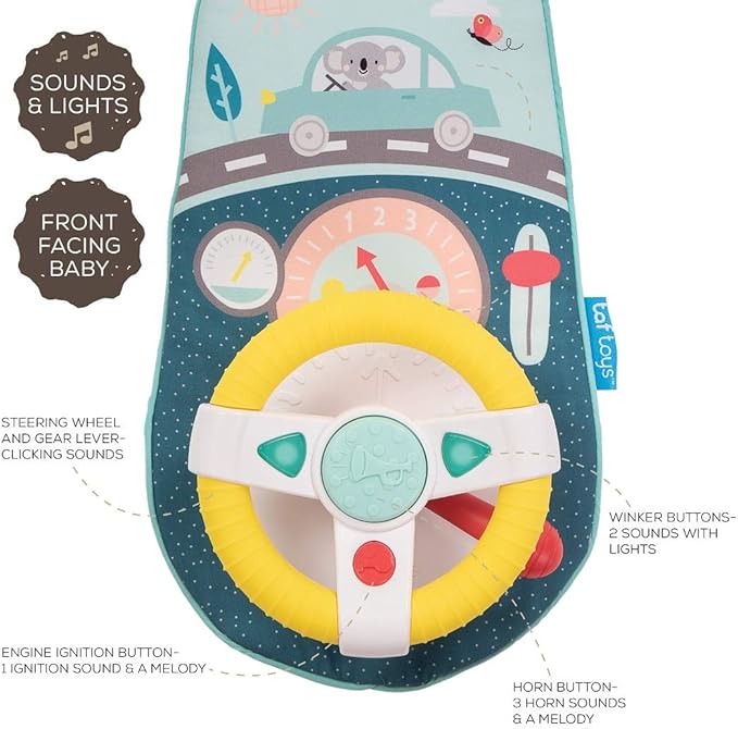 Baby Car Seat Toys for Infants with Mirror, Carseat Toys Steering Wheel with Music Lights & Driving Sounds Car Seat Toy for Babies 6 to 12 Months