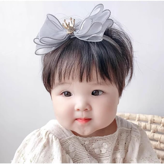 Cute Baby Girl Headband with Lace Bow and Crown Elastic