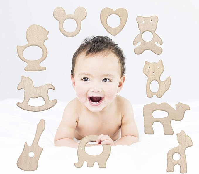 Baby Teething Toys Penta Angel 10Pcs Natural Wooden Teething Animal (10)