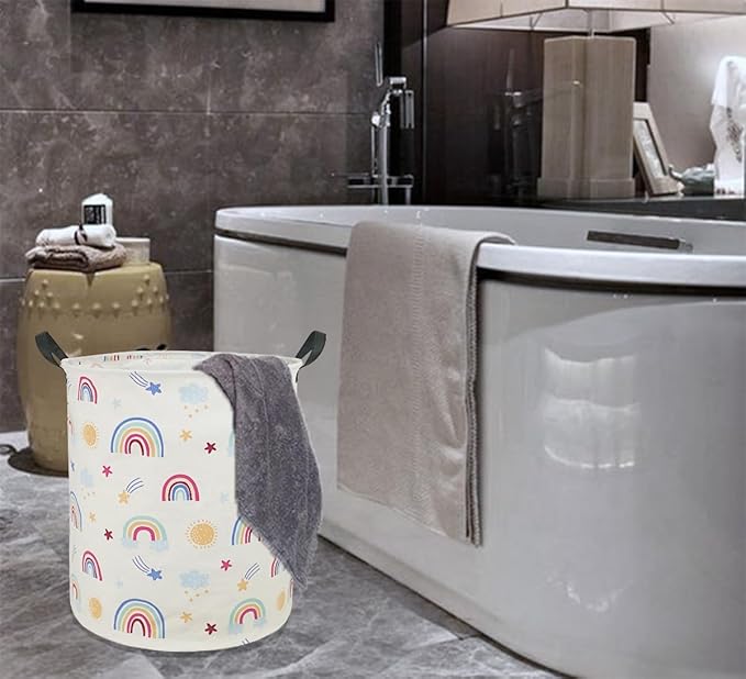 Round Rainbow Pattern Laundry Hamper Storage Basket Organizer Hamper Storage