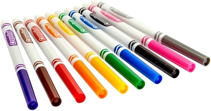 Crayola Fine Line Markers (12pk), Coloring Markers for Kids, Back to School Supplies, Teacher Classroom Must Have, 10 Colors, 3+