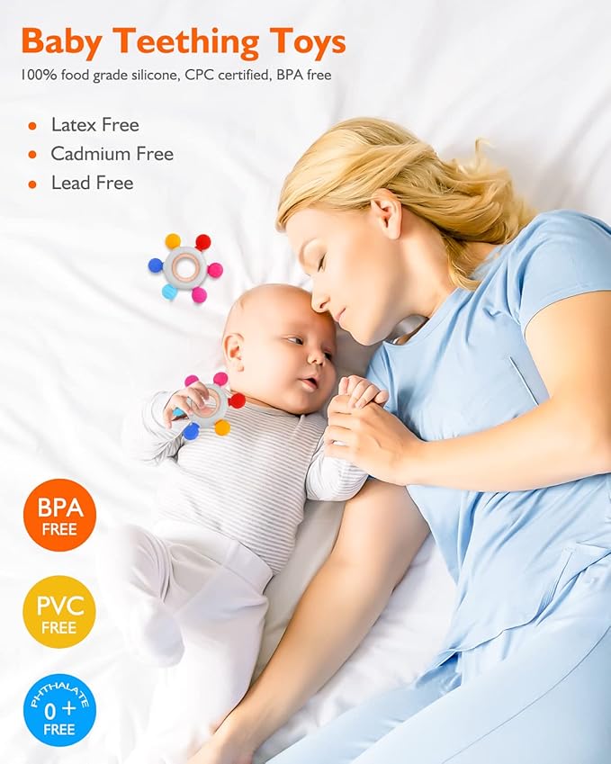 akolik Teething Toys for Babies, Baby Teethers Toy Teething Ring Silicone 3+ Months