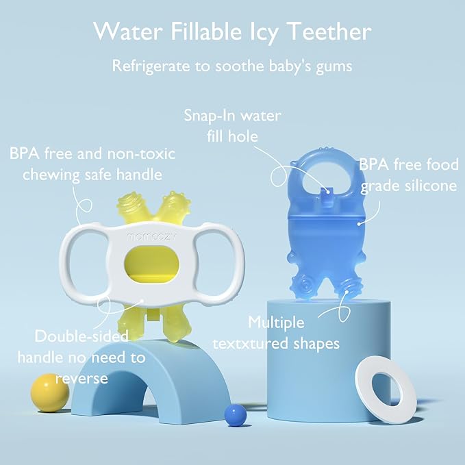 Momcozy Baby Teether Toys, Water Fillable Teether Silicone Cold Teether 0-12 Months, 2 Pcs