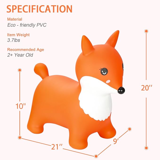 INPANY Fox Bouncy Hopper Toys for 2 Year Old Girl, Toddlers Inflatable Animal Hopping Horse 3 4