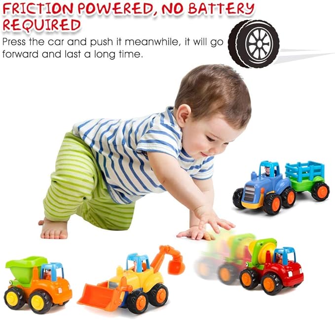 Friction Powered Cars Push and Go Trucks Construction Vehicles Toys