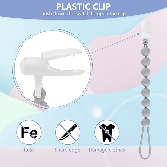 4-Pack Silicone Pacifier Clips for Baby Boys and Girls - with One-Piece Beads, Flexible and Rust-Free Holders for Teething Relief and Baby Essentials