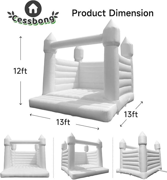 Large White Bounce House 13x13 FT Oxford Material with UL (13' L 13' W 12' H)