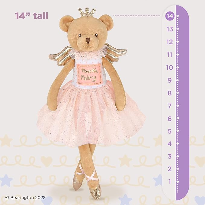 Bearington Sparkles Soft Plush Teddy Bear Tooth Fairy Doll, 14 Inches