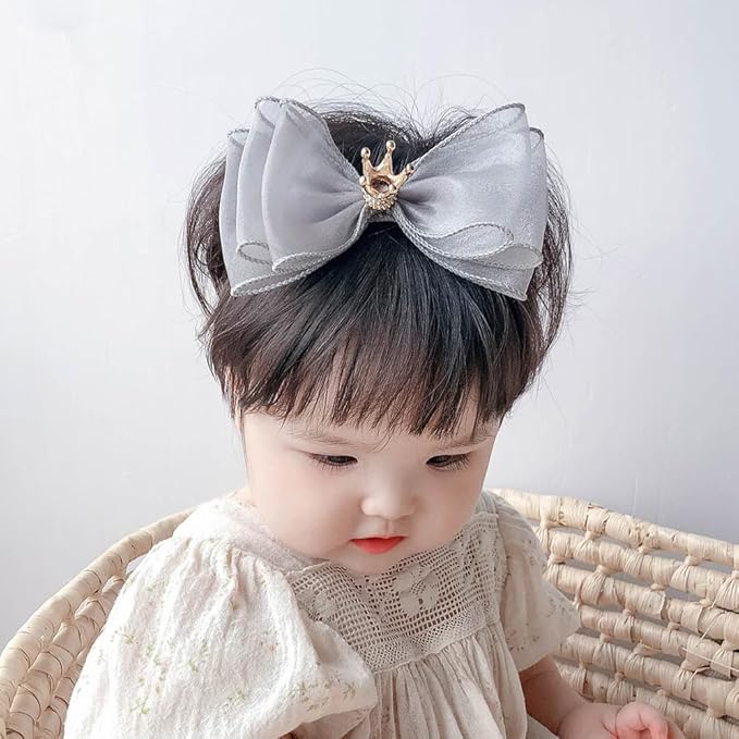 Cute Baby Girl Headband with Lace Bow and Crown Elastic
