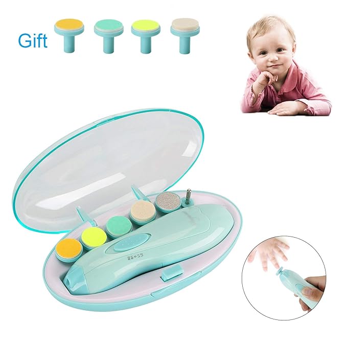 Baby Electric Nail Trimmer with LED Light 10 Grinding Heads Safe Electric Baby Nail File Whisper Baby Nail Polish Grooming Kit for Newborn Toddlers Kids Adults Toes Fingernails Care - Green