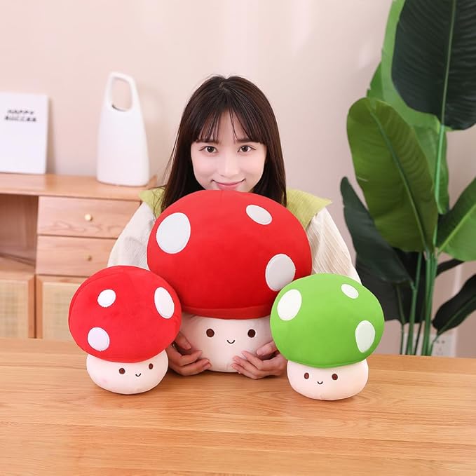 Kawaii Plush Mushroom Toy Pillow, Cute Plushies Mushroom Doll Gift for Kids(Green 23cm/9in)