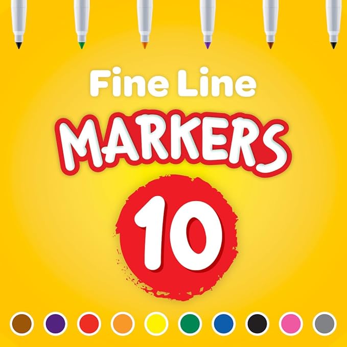 Crayola Fine Line Markers (12pk), Coloring Markers for Kids, Back to School Supplies, Teacher Classroom Must Have, 10 Colors, 3+
