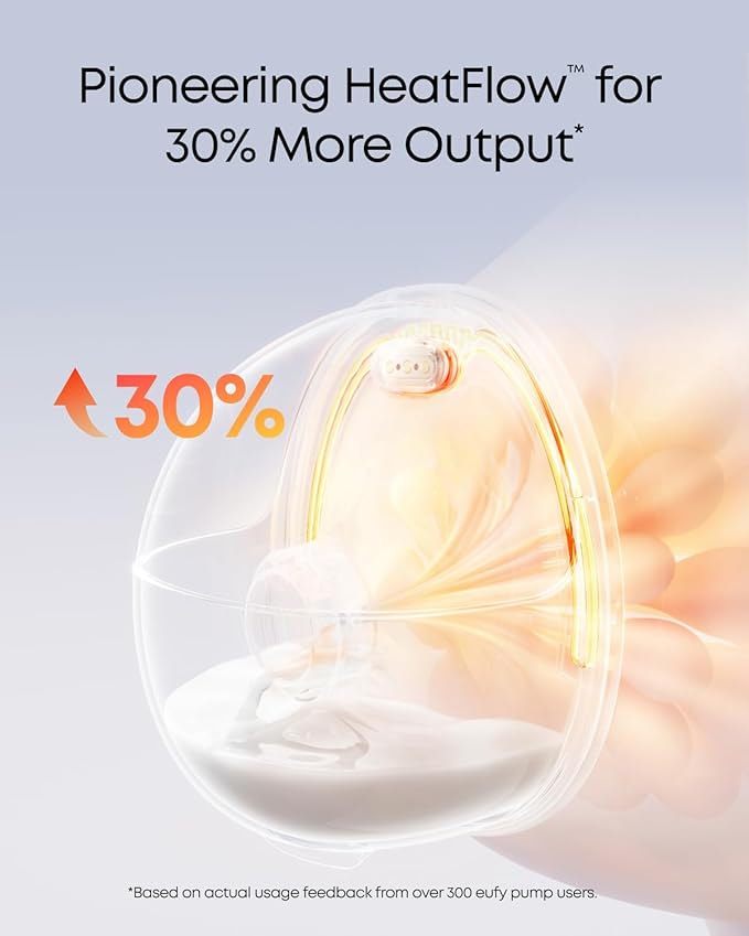 eufy Heated Wearable Breast Pump S1 Pro, Slim Hands-Free Breast Pump with Industry-Leading HeatFlow™ Tech, Wireless Charging Case, App-Controlled OptiRhythm™, Hospital-Grade Suction, in-Bra Use