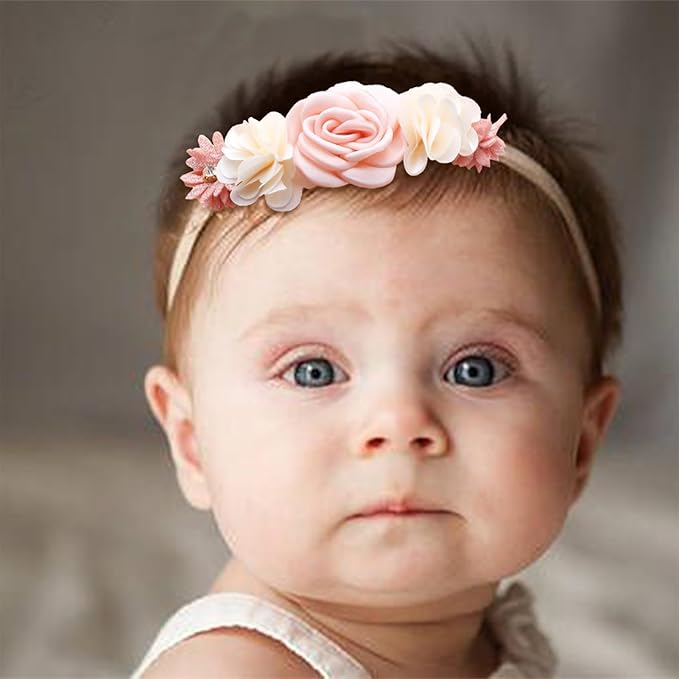 3pcs Baby Girl Hairband, Super Soft & Stretchy Nylon Floral Headbands - Set of 1 3 Multi-colored/patterns, 0-12, Hair