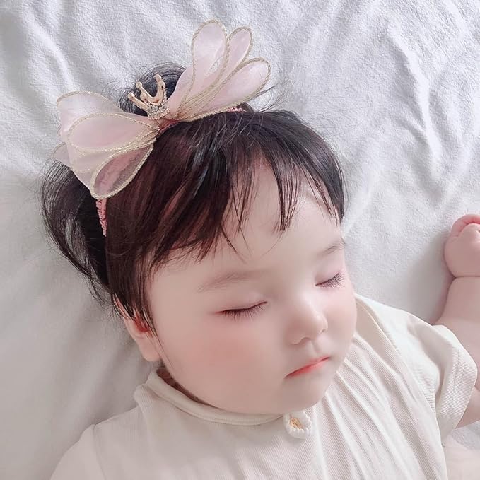 Cute Baby Girl Headband with Lace Bow and Crown Elastic