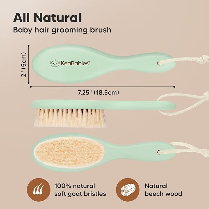 KeaBabies Baby Hair Brush - Soft Goat Bristles, Cradle Cap Brush
