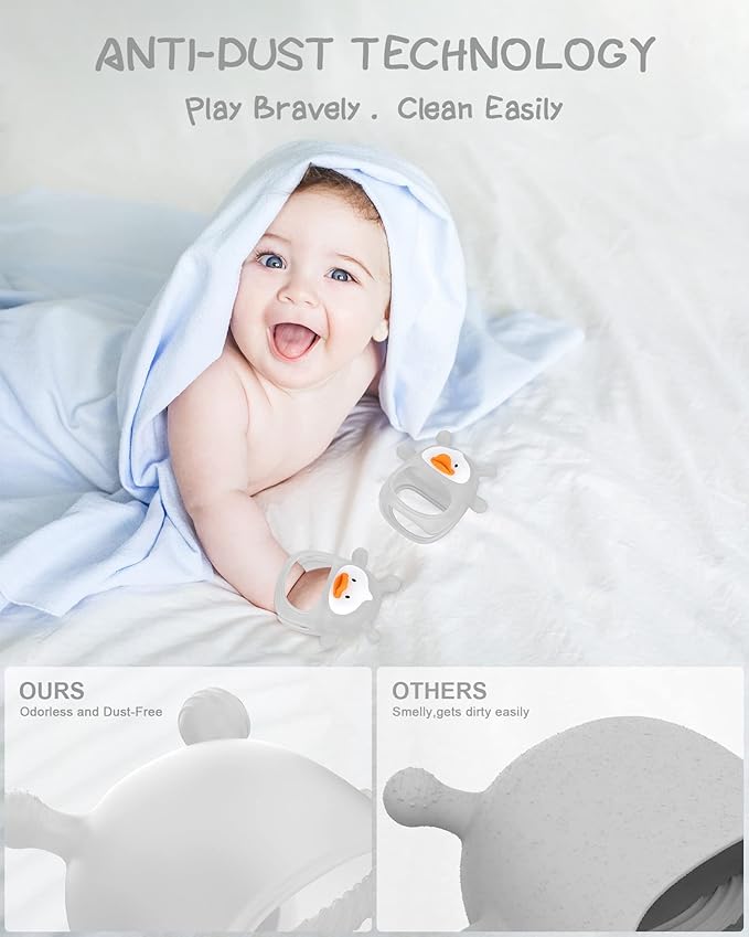 Teething Toys for Babies 0-6 Months, Never Drop Silicone Baby Teether