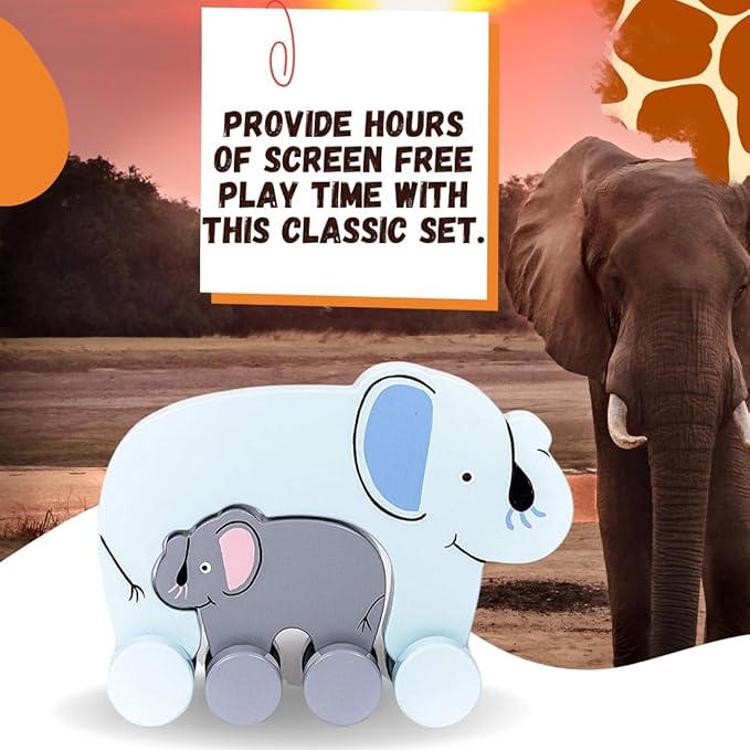 Jack Rabbit Creations Big & Little Elephant Push Toy 2 1 Wooden 18 Months+